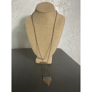 Geometric Black Fringe Necklace With Long Chain & Lobster Clasp